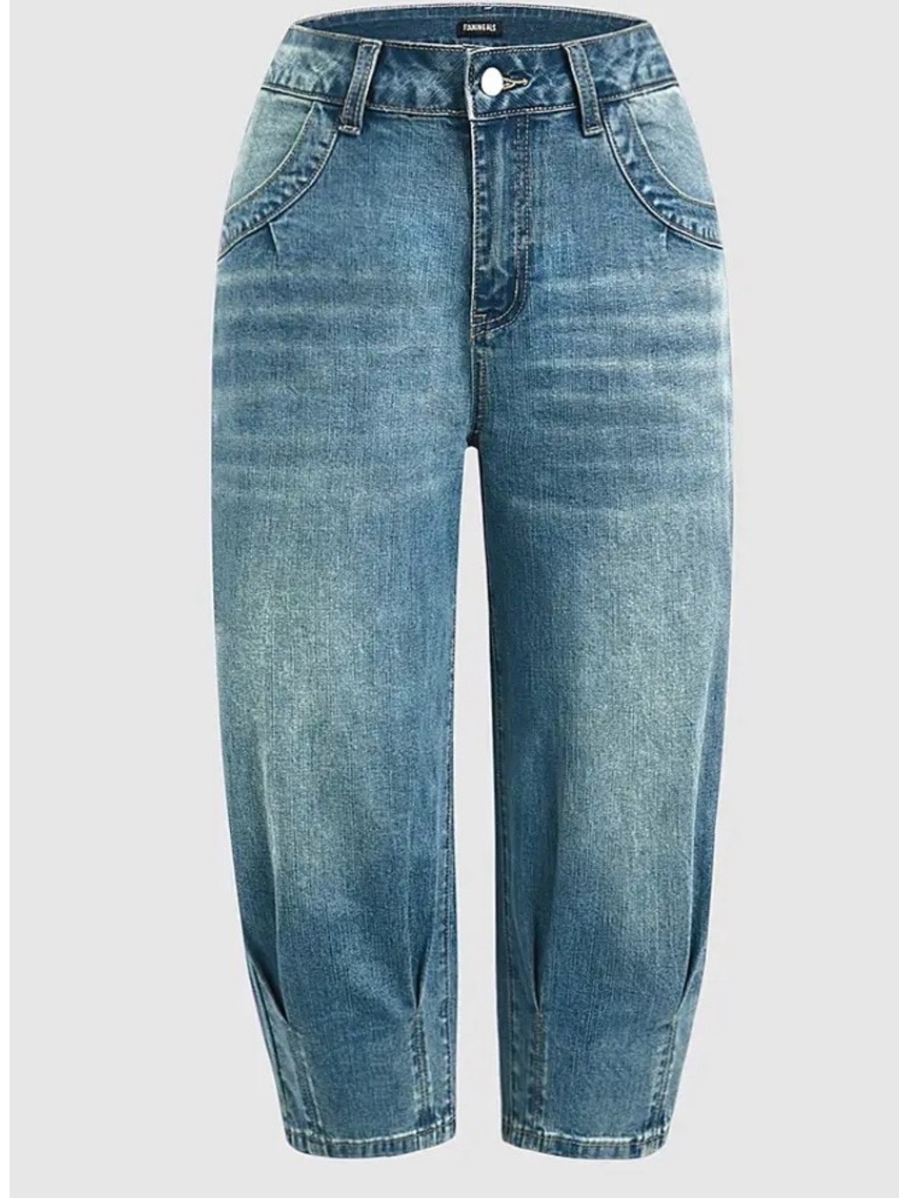 Flamingals Wash Pleated Mid Rise Capri Tapered Jeans - Picture 4 of 14